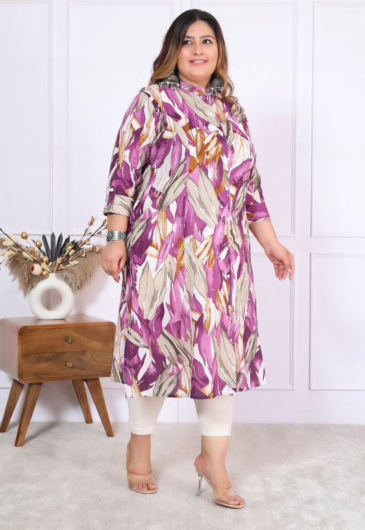 Women Printed Cotton A-line Kurta (B03-Lavender)