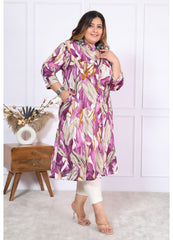 Women Printed Cotton A-line Kurta (B03-Lavender)