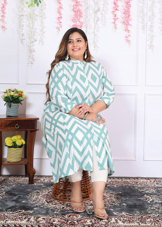 Women Printed Cotton A-line Kurta (B04-Blue)