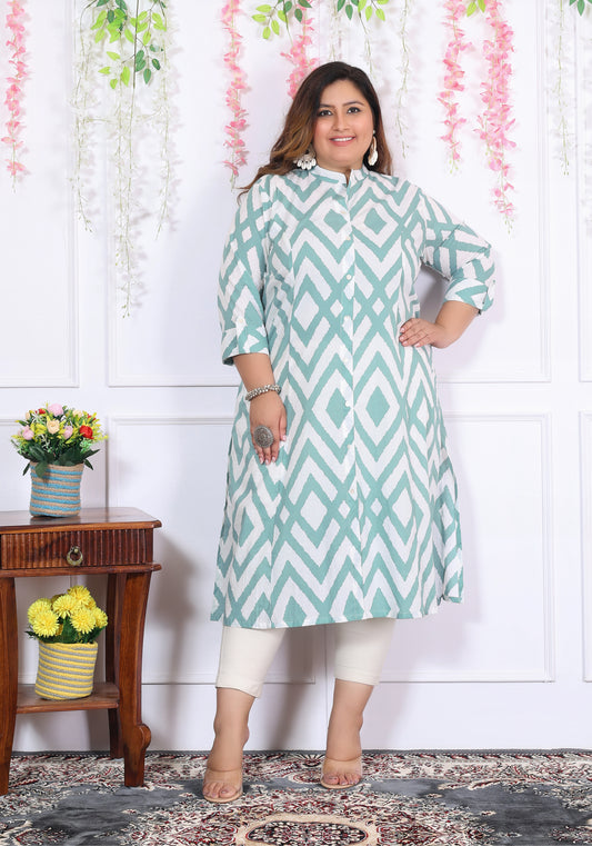 Women Printed Cotton A-line Kurta (B04-Blue)