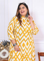 Women Printed Cotton A-line Kurta (B06-Yellow)