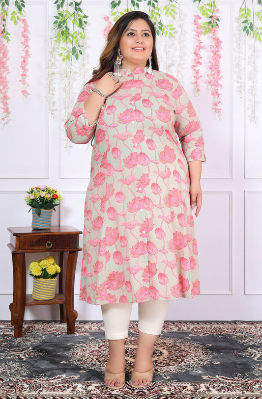 Women Printed Cotton A-line Kurta (B05-Multicolor)