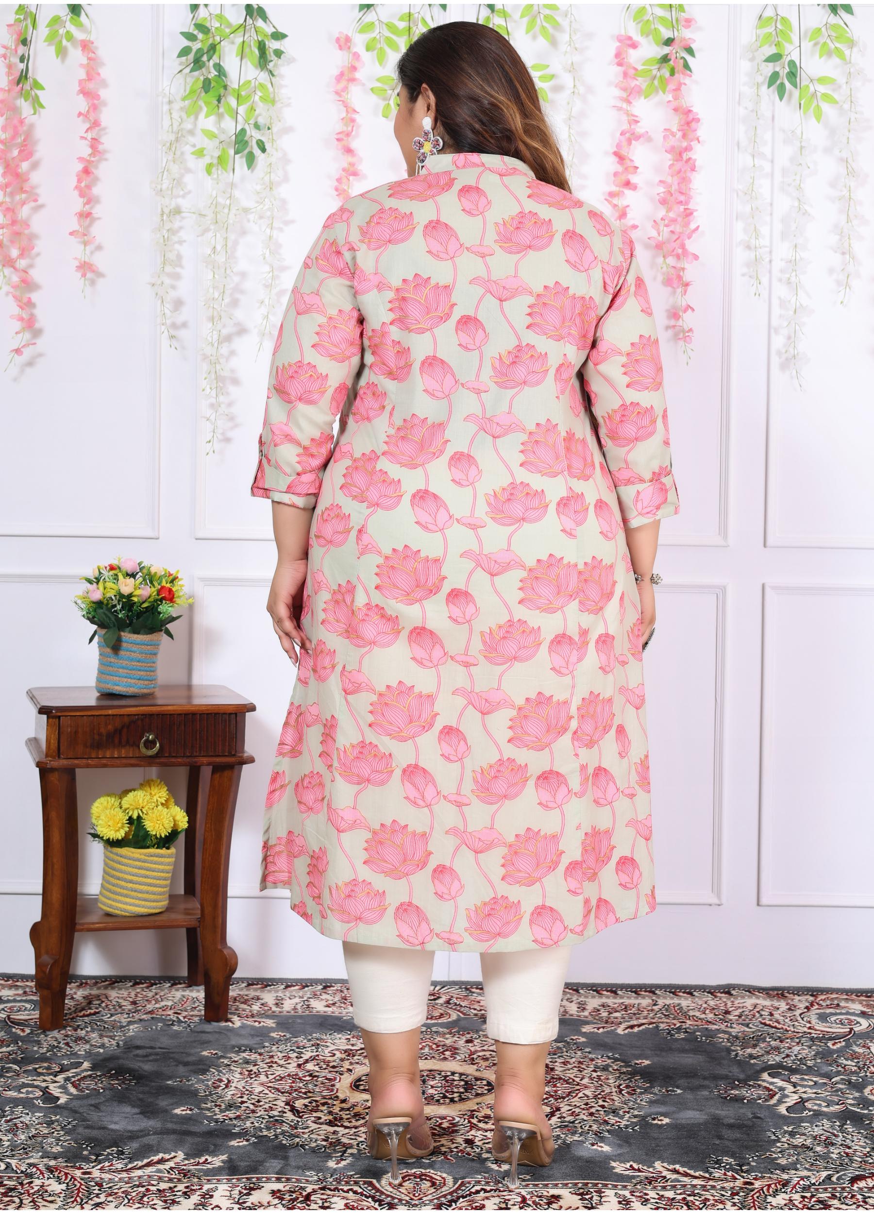 Women Printed Cotton A-line Kurta (B05-Multicolor)