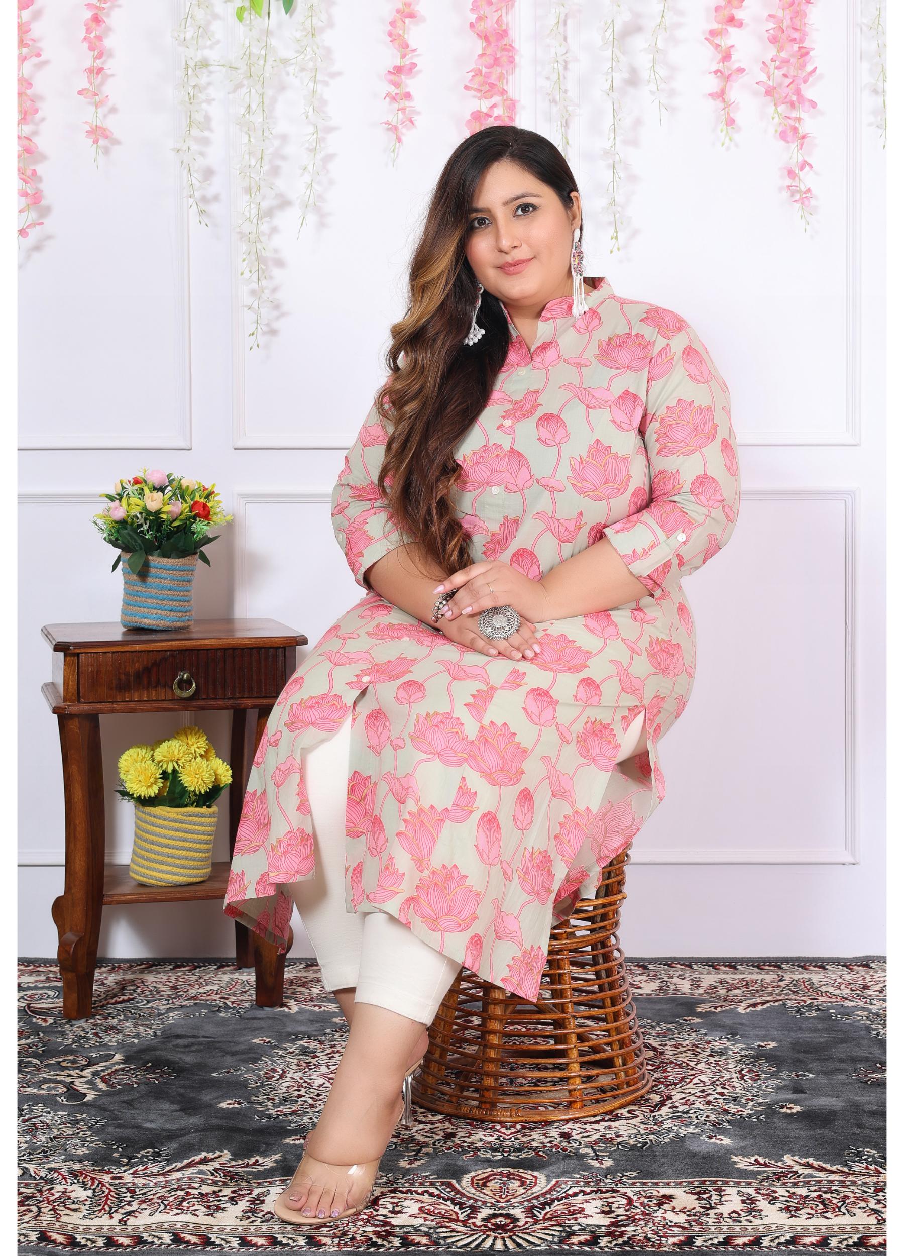 Women Printed Cotton A-line Kurta (B05-Multicolor)