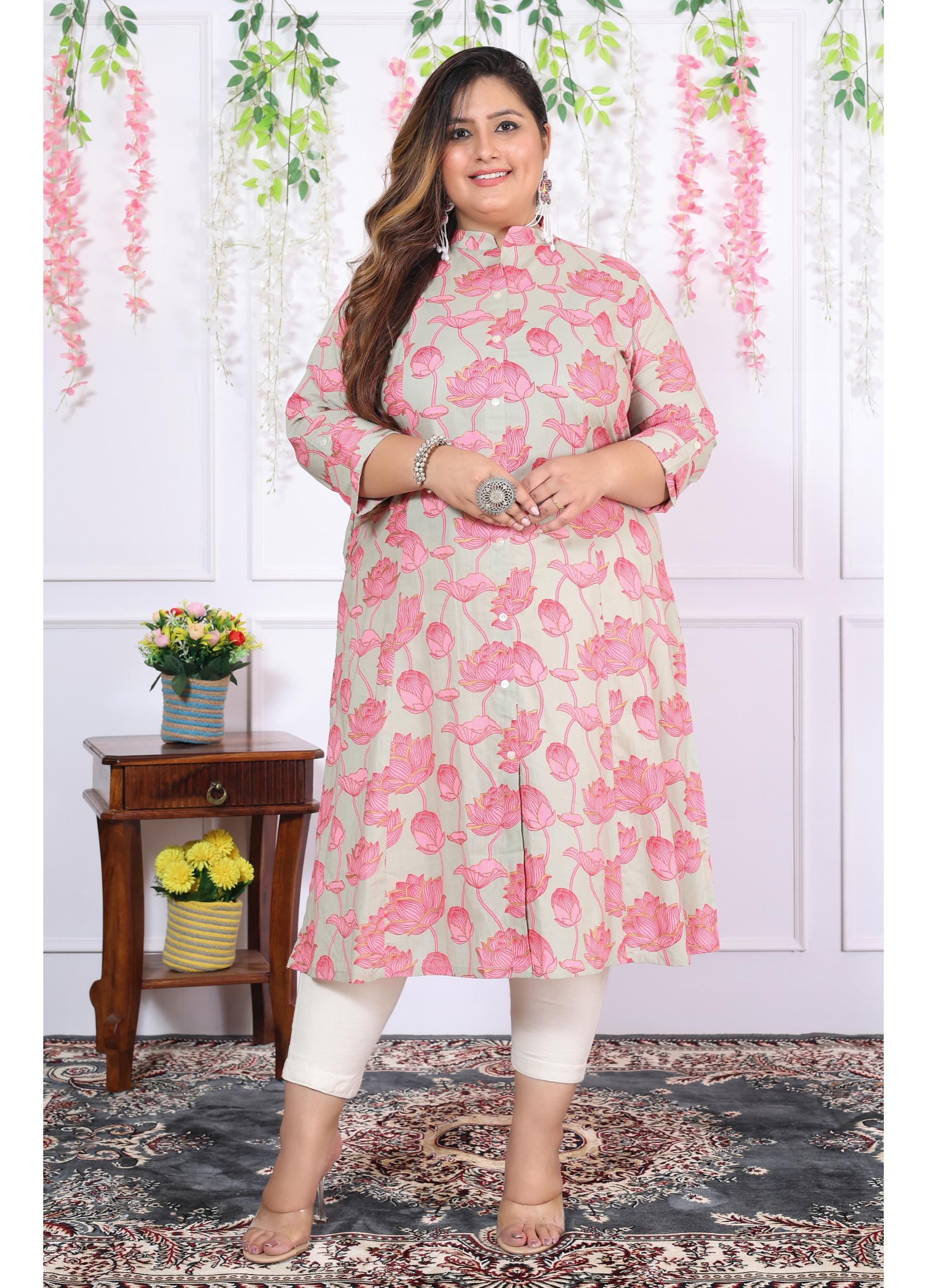 Women Printed Cotton A-line Kurta (B05-Multicolor)