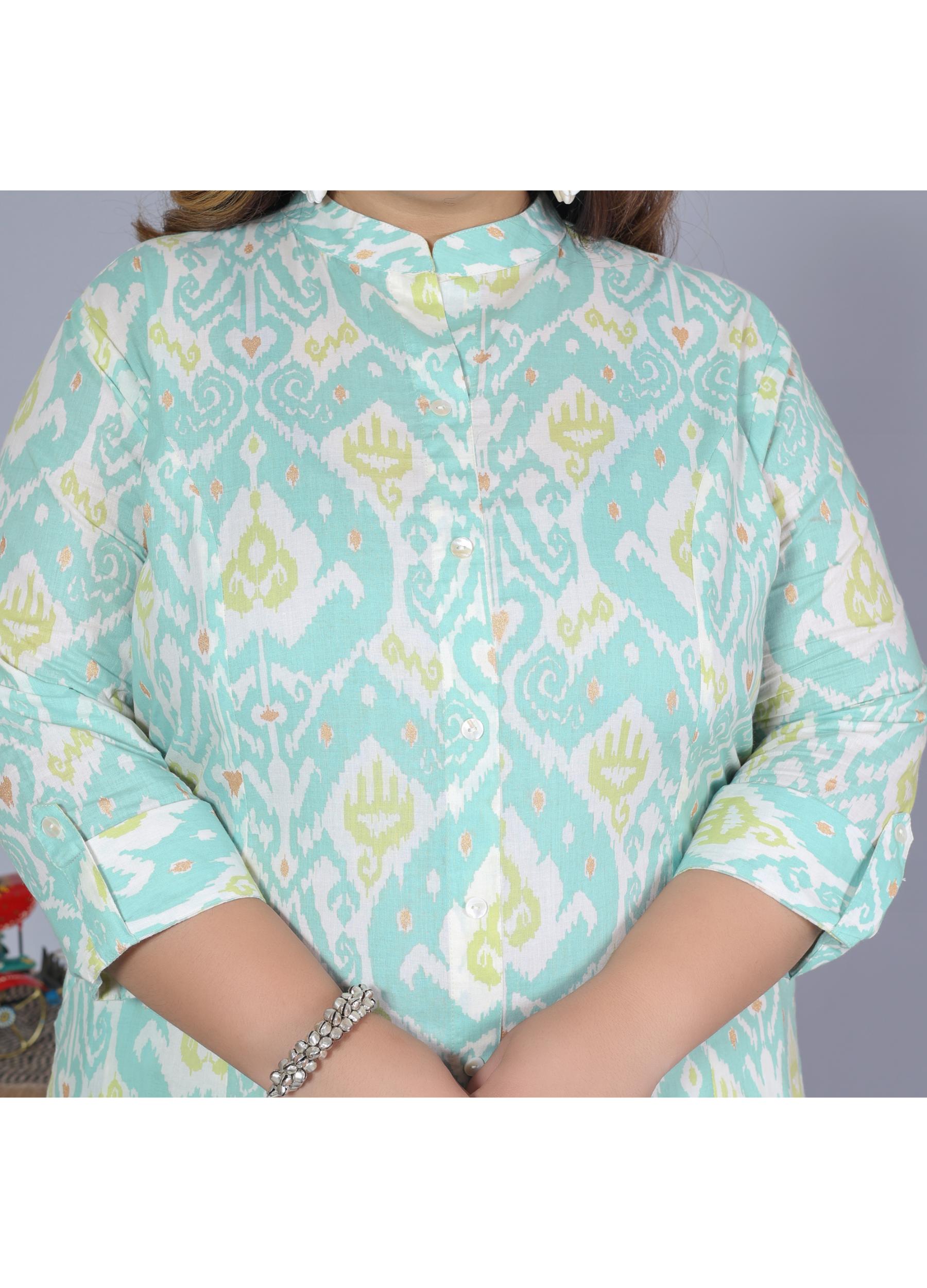 Women Printed Cotton A-line Kurta (B07-Green)