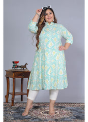 Women Printed Cotton A-line Kurta (B07-Green)