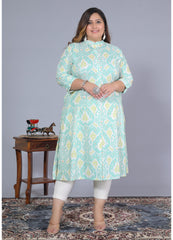 Women Printed Cotton A-line Kurta (B07-Green)