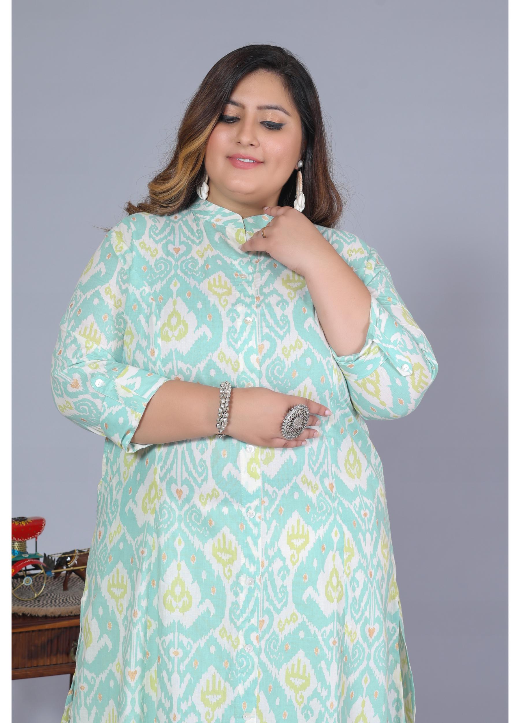 Women Printed Cotton A-line Kurta (B07-Green)