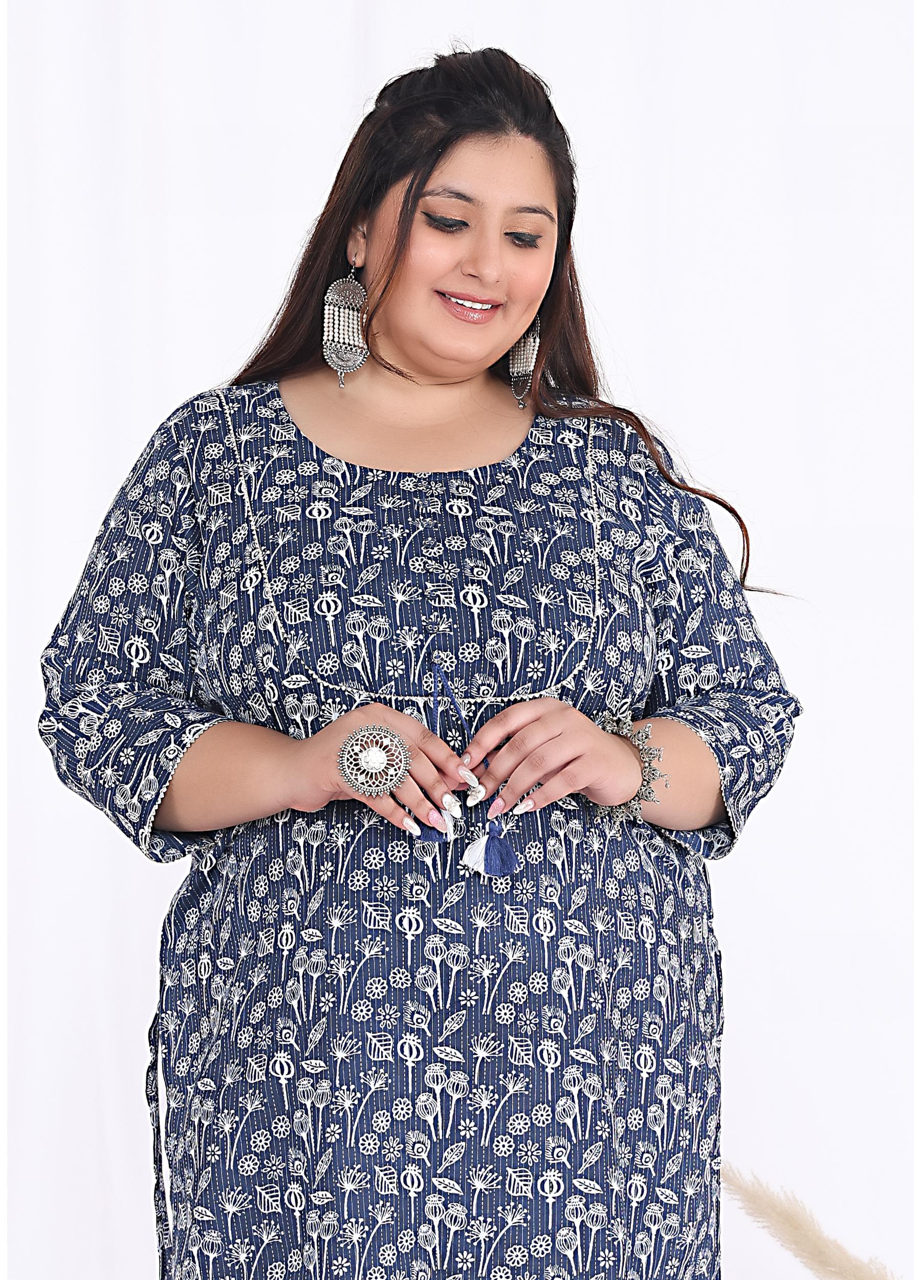 Women Printed Cotton Straight Kurta (B08-Blue)