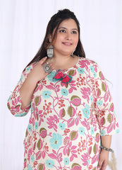 Women Printed Cotton Straight Kurta (B10-Peach)