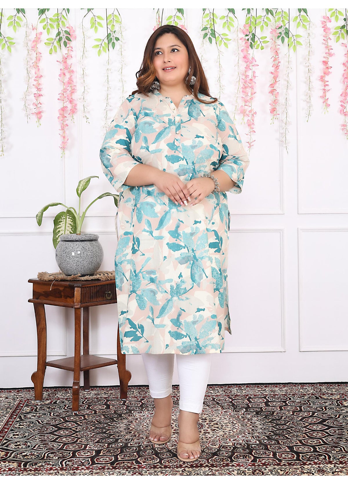 Women Printed Cotton Straight Kurta (B11-Green)