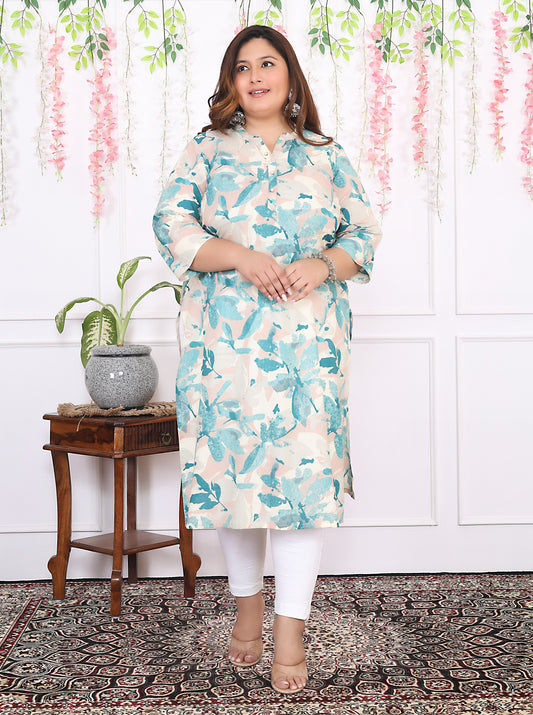 Women Printed Cotton Straight Kurta (B11-Green)
