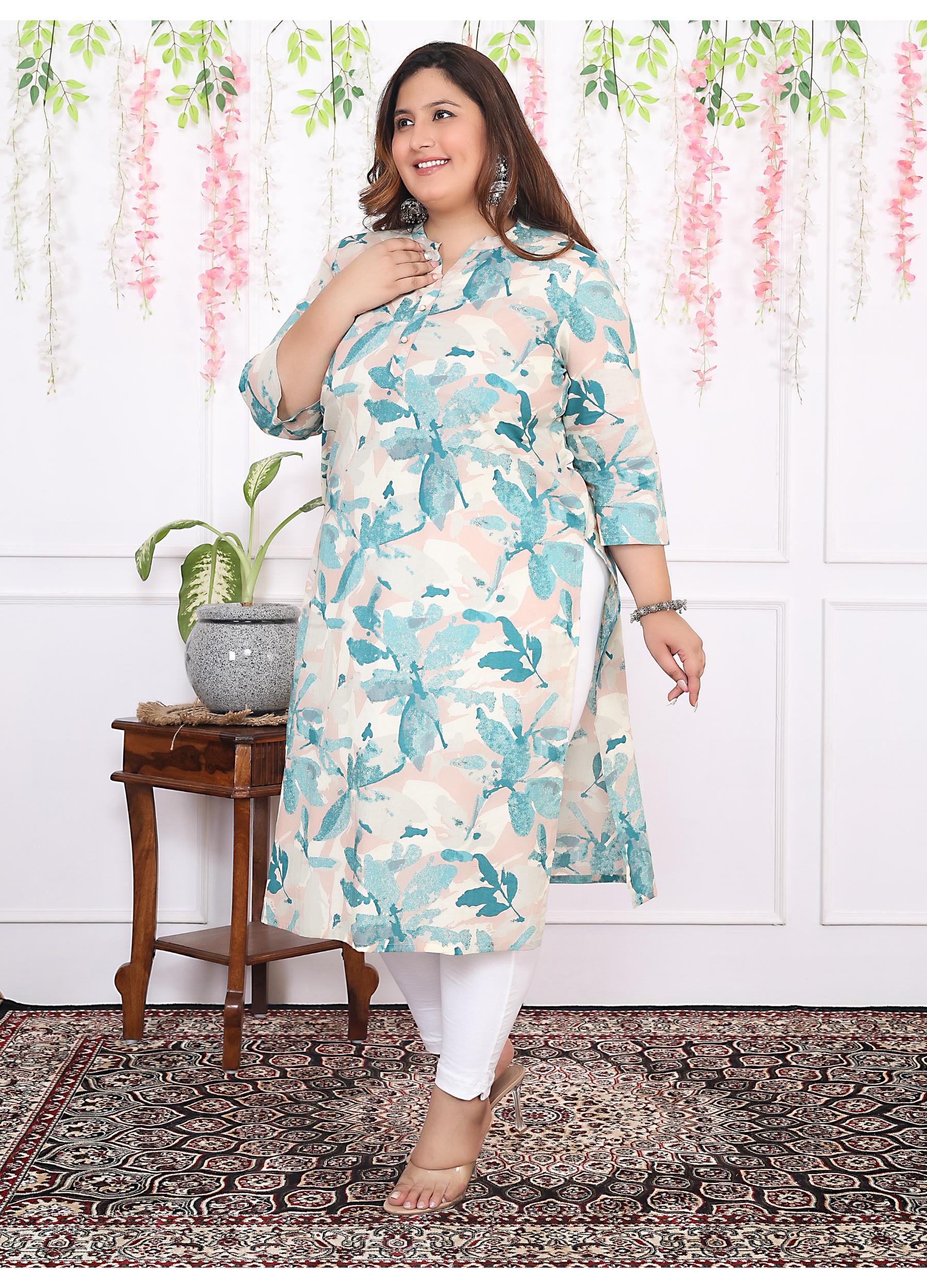 Women Printed Cotton Straight Kurta (B11-Green)