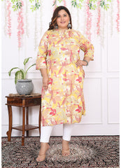 Women Printed Cotton Straight Kurta (B11-Yellow)