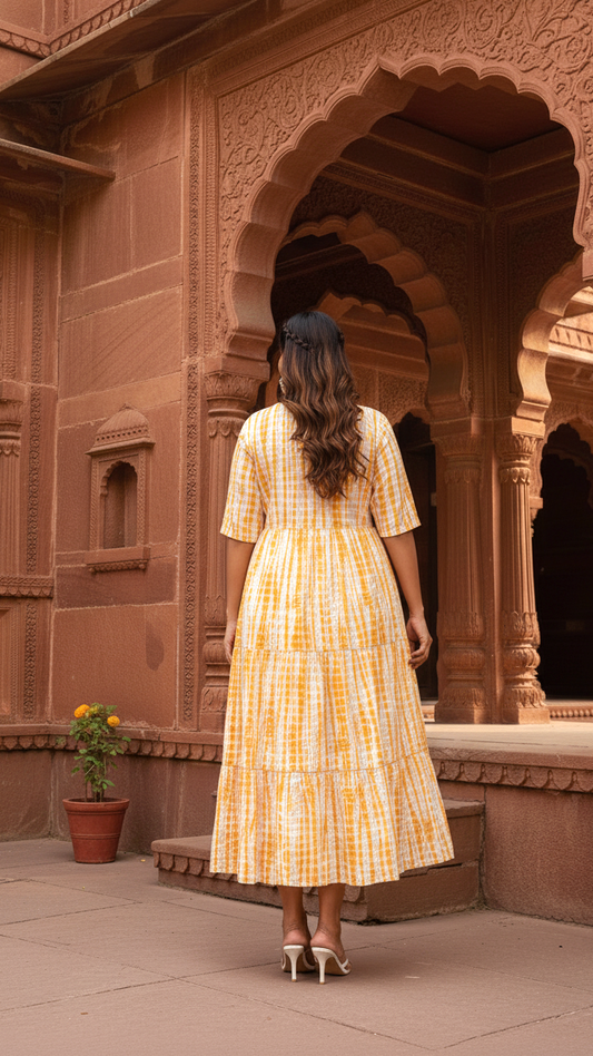 Plus Size Orange & White Tie-Dye Tiered Cotton Dress