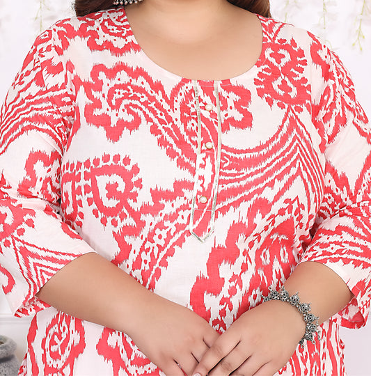 Women Printed Cotton Straight Kurta (B12-Red)
