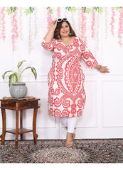 Women Printed Cotton Straight Kurta (B12-Red)