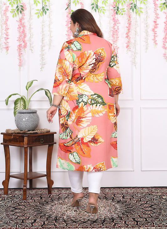 Women Printed Cotton Straight Kurta (B13-Peach)
