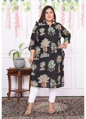 Women Printed Cotton Straight Kurta (B14-Black)