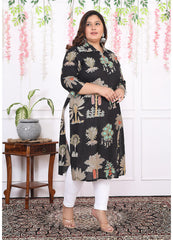 Women Printed Cotton Straight Kurta (B14-Black)