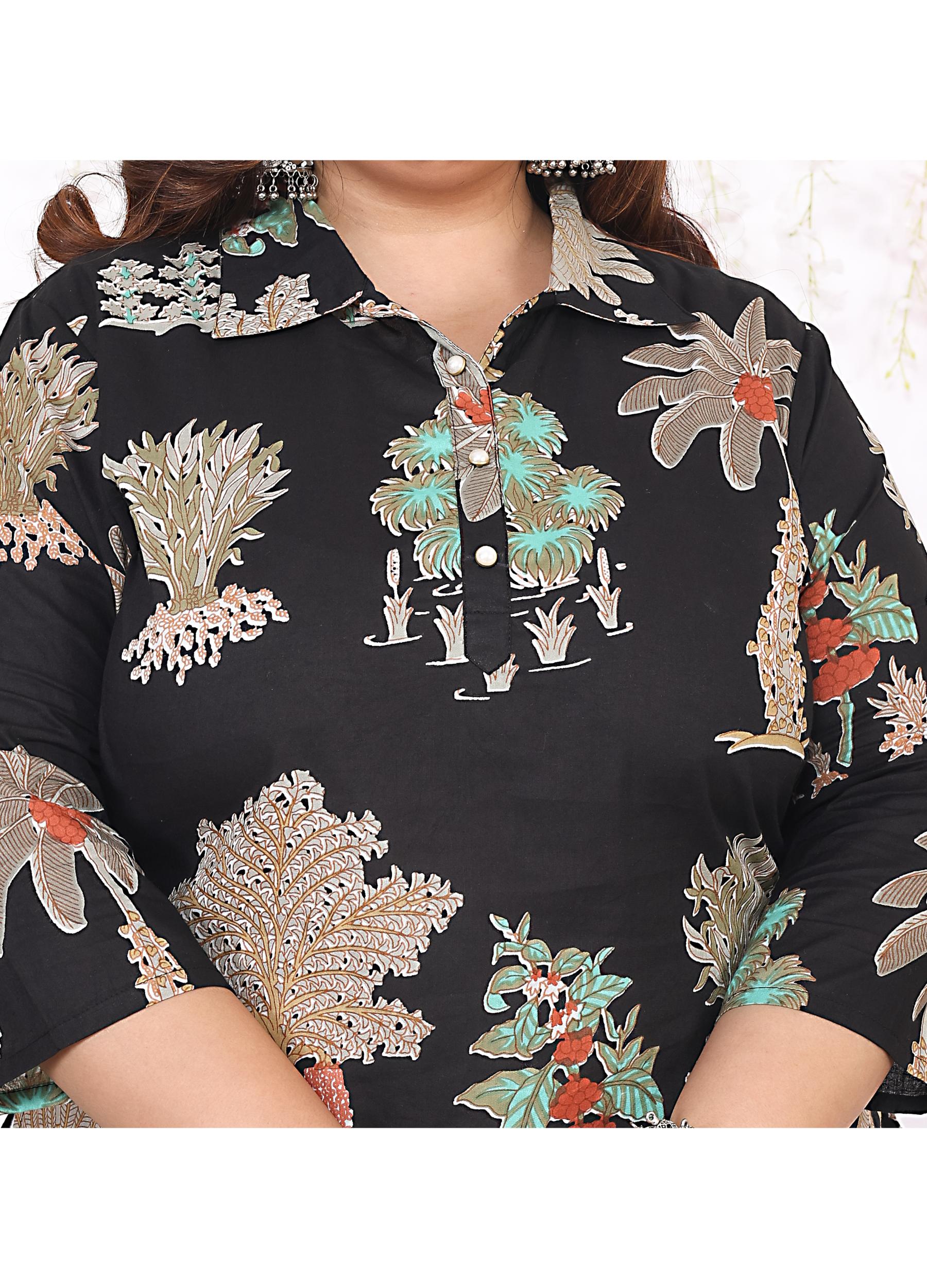 Women Printed Cotton Straight Kurta (B14-Black)