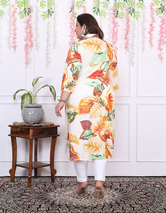 Women Printed Cotton Straight Kurta (B15-Multicolor)