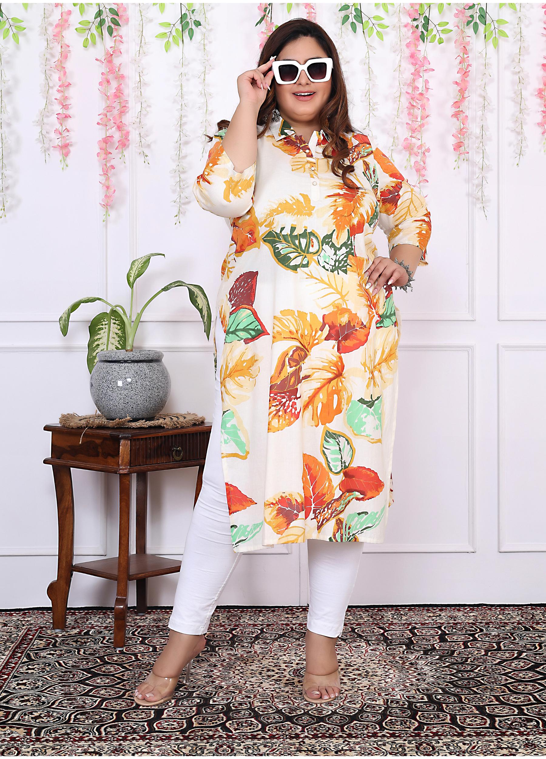 Women Printed Cotton Straight Kurta (B15-Multicolor)