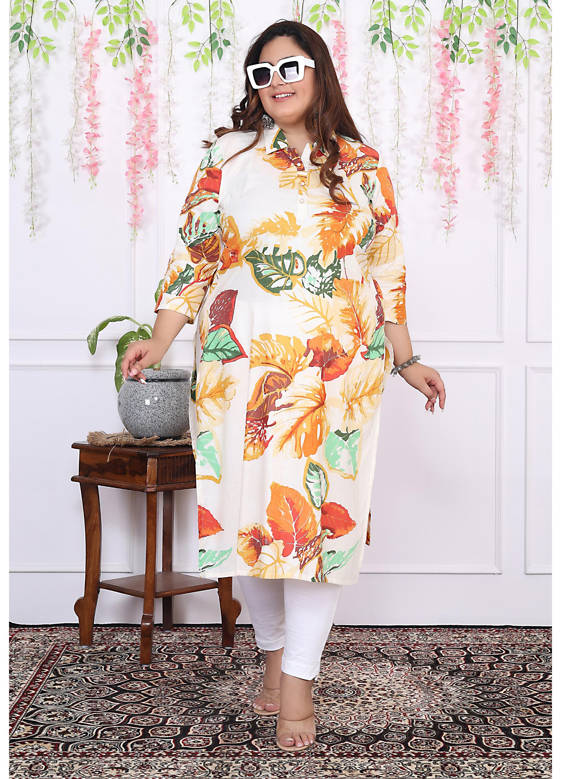 Women Printed Cotton Straight Kurta (B15-Multicolor)