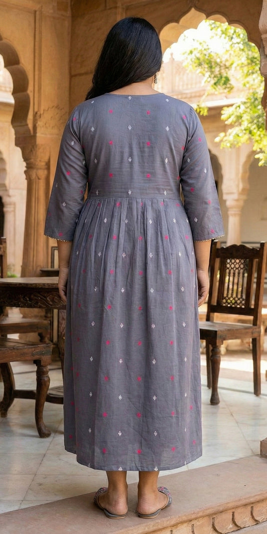 Grey Printed Anarkali Gown – Elegant Festive Wear