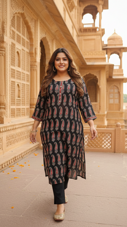 Elegant Black Paisley Kurti  – Classic Ethnic Look