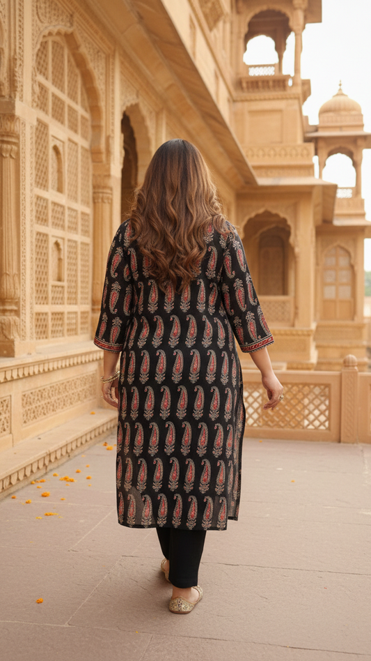 Elegant Black Paisley Kurti  – Classic Ethnic Look