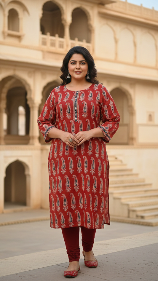 Rust Red Paisley Kurti  Elegant Ethnic Wear