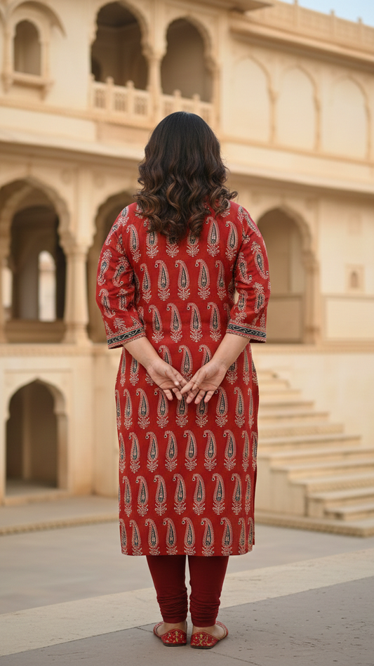 Rust Red Paisley Kurti  Elegant Ethnic Wear