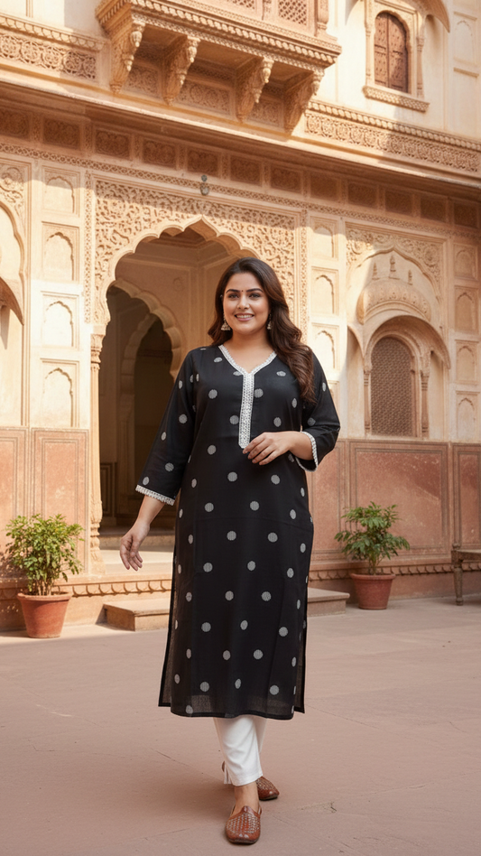 Black Polka Dot Kurti – Elegant Ethnic Wear