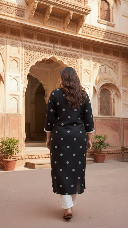Black Polka Dot Kurti – Elegant Ethnic Wear