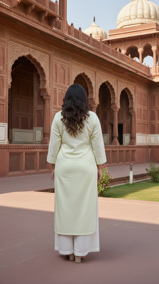Pastel Green Floral Embroidered Cotton Shiffly Kurti for Women