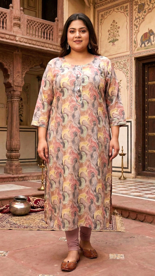 Saanjh Swirl Abstract Printed Kurti – Modern Elegant Everyday Wear