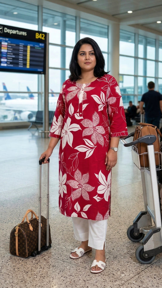 Scarlet Bloom Statement Kurti – Bold Travel Chic