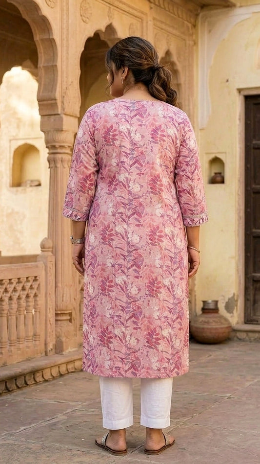 Blush Fern Elegant Printed Kurti – Soft Modern Everyday Wear