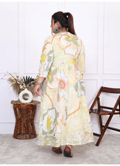 Plus Size Yellow Cotton Floral Print Embroidered Gown (B24-Yellow)