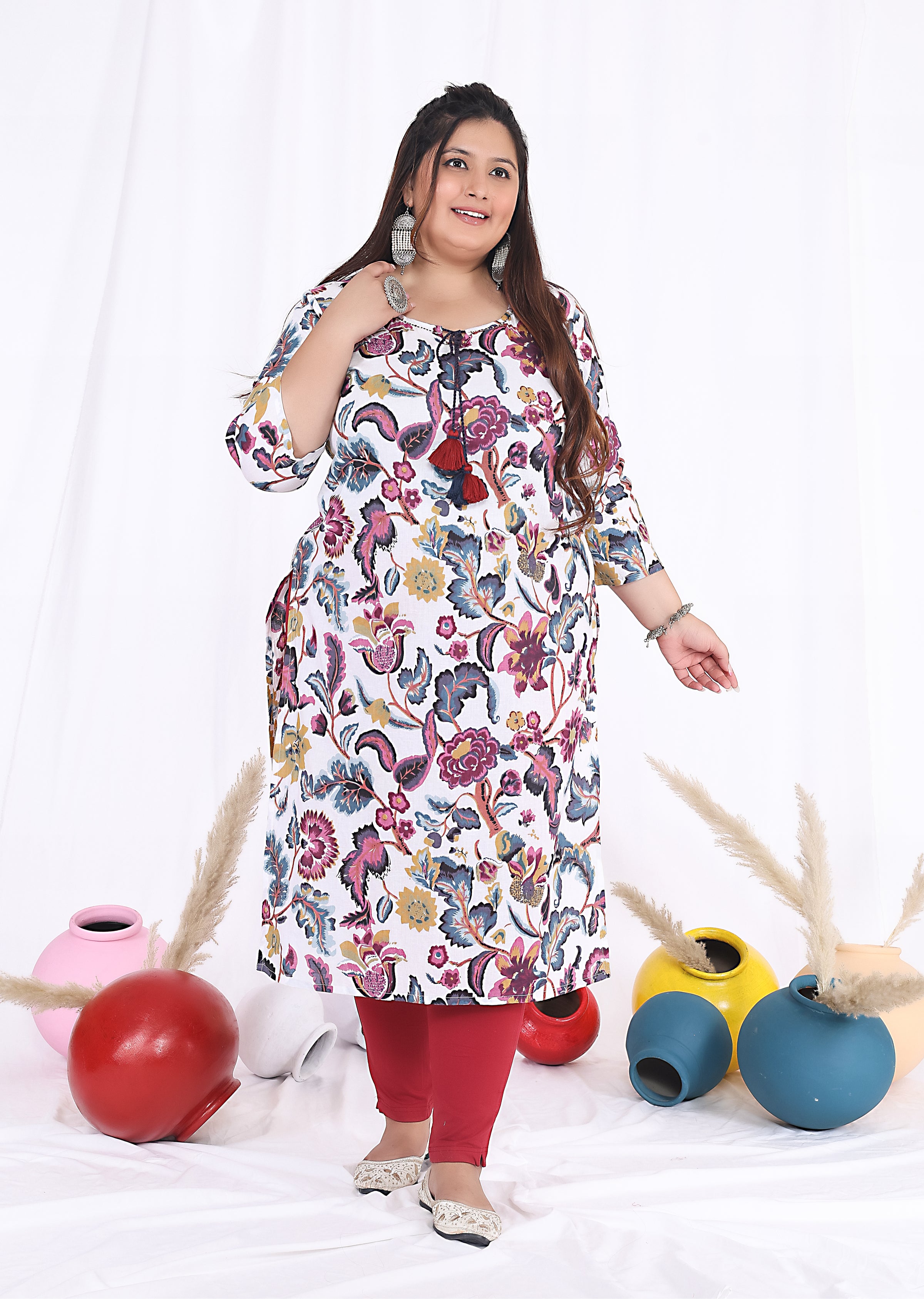 Women Printed Cotton Straight Kurta (B26-Multicolor)