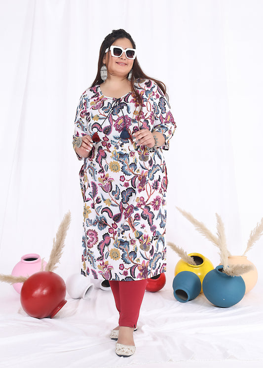 Women Printed Cotton Straight Kurta (B26-Multicolor)
