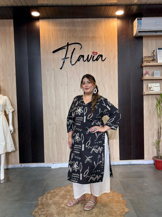 Noir Sketch – Black Cotton Printed Kurti