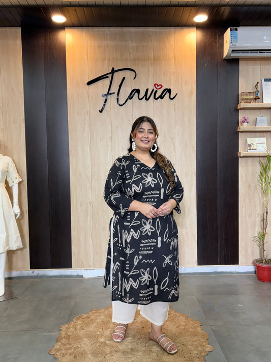 Noir Sketch – Black Cotton Printed Kurti