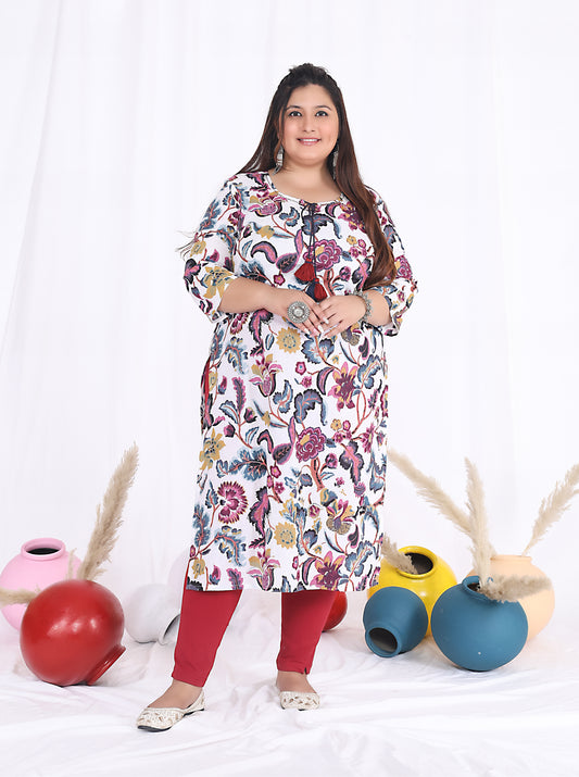 Women Printed Cotton Straight Kurta (B26-Multicolor)