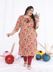 Women Printed Cotton Straight Kurta (B27-Beige)