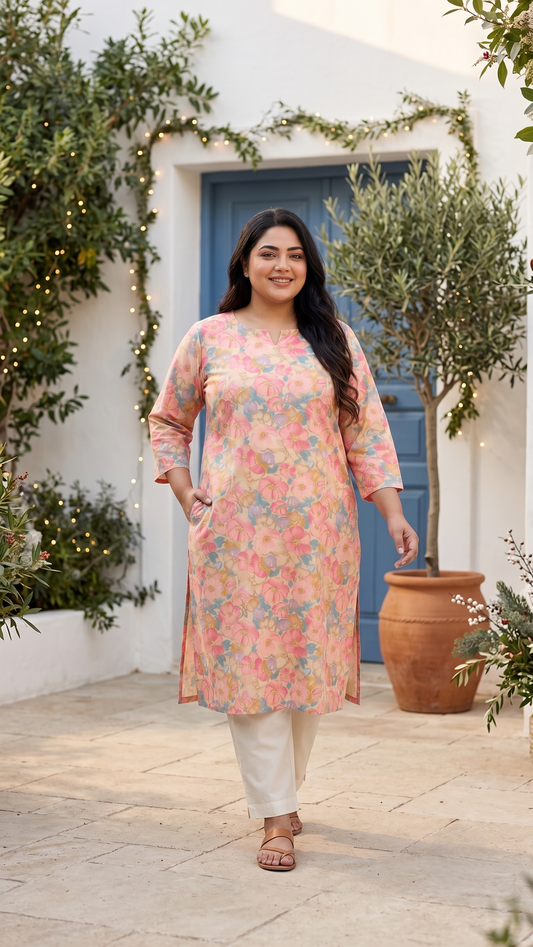Anushka Peach Blossom Kurti