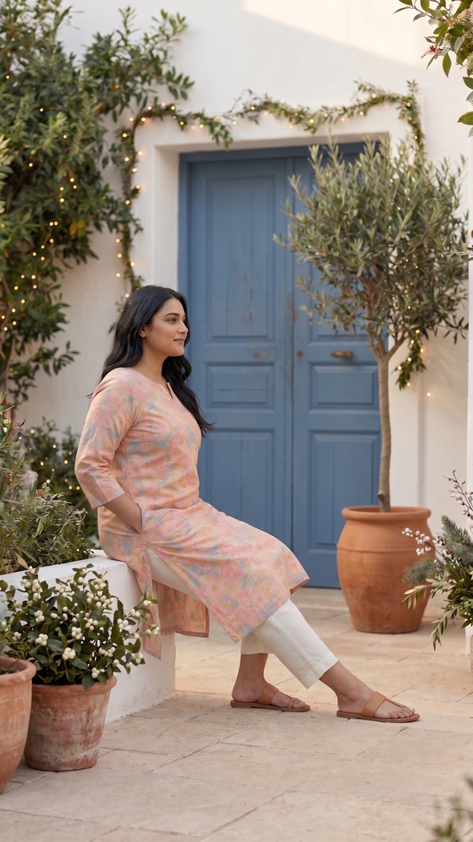 Anushka Peach Blossom Kurti