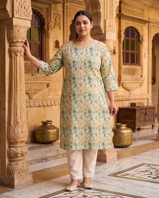 Vasundhara Ivory Floral Kurti